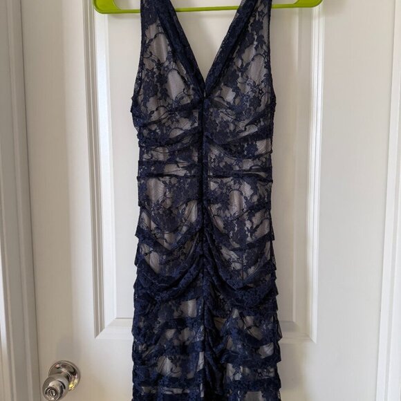 Navy Blue Lace Mini Bodycon Dress - Size S - Picture 3 of 6